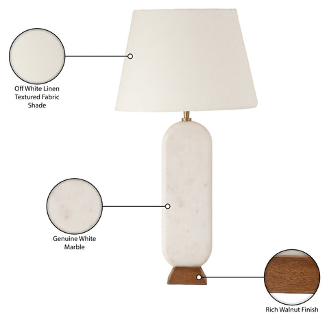 Reese White Genuine Marble And Mango Wood Base With Linen Textured Fabric Shade Table Lamp, 1 Piece