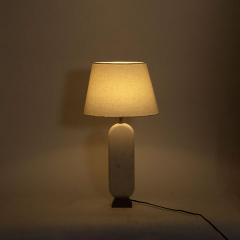 Reese White Genuine Marble And Mango Wood Base With Linen Textured Fabric Shade Table Lamp, 1 Piece