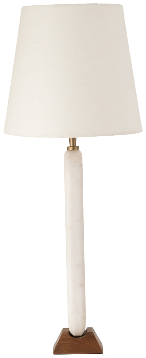 Reese White Genuine Marble And Mango Wood Base With Linen Textured Fabric Shade Table Lamp, 1 Piece