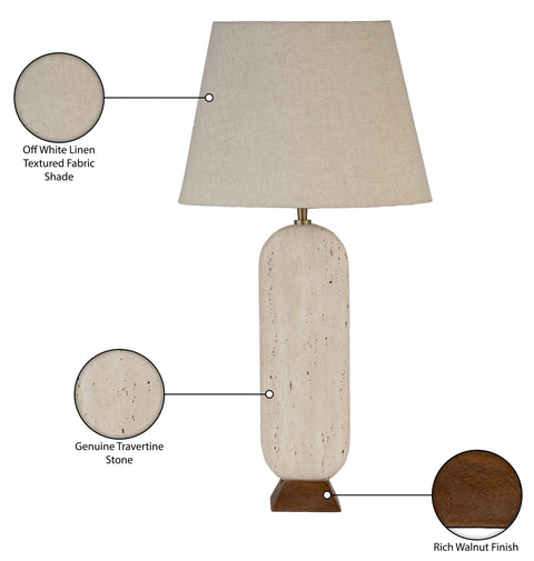 Reese Travertine Travertine And Walnut Wood Base With Linen Textured Fabric Shade Table Lamp, 1 Piece