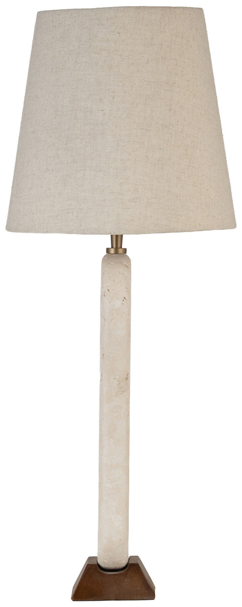 Reese Travertine Travertine And Walnut Wood Base With Linen Textured Fabric Shade Table Lamp, 1 Piece