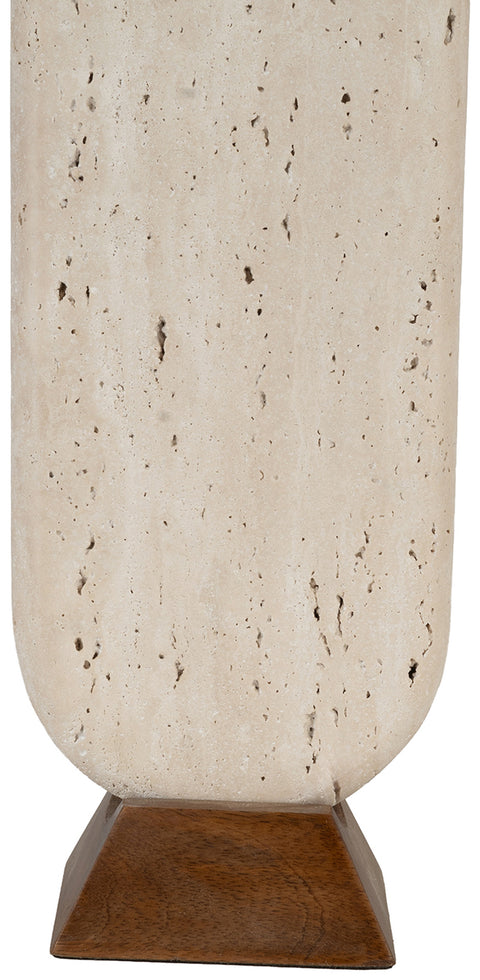 Reese Travertine Travertine And Walnut Wood Base With Linen Textured Fabric Shade Table Lamp, 1 Piece
