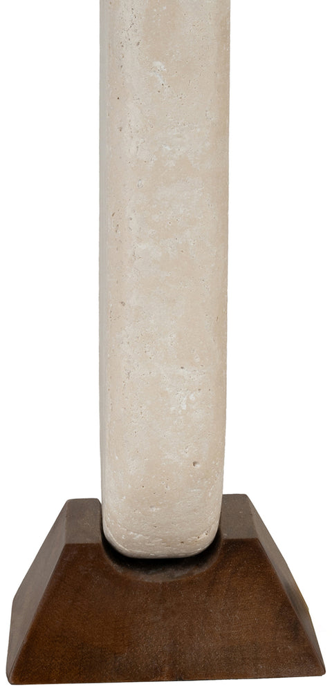Reese Travertine Travertine And Walnut Wood Base With Linen Textured Fabric Shade Table Lamp, 1 Piece