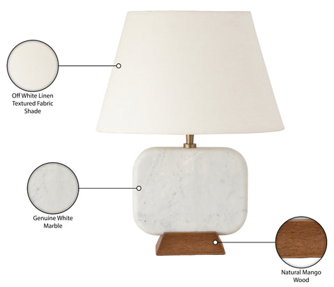 Reese White Genuine Marble And Mango Wood Base With Linen Textured Fabric Shade Table Lamp, 1 Piece (Style 2)