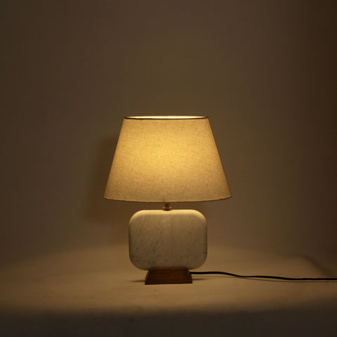 Reese White Genuine Marble And Mango Wood Base With Linen Textured Fabric Shade Table Lamp, 1 Piece (Style 2)