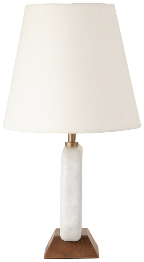 Reese White Genuine Marble And Mango Wood Base With Linen Textured Fabric Shade Table Lamp, 1 Piece (Style 2)