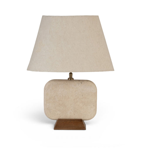 Reese Travertine Travertine And Mango Wood Base With Linen Textured Fabric Shade Table Lamp, 1 Piece