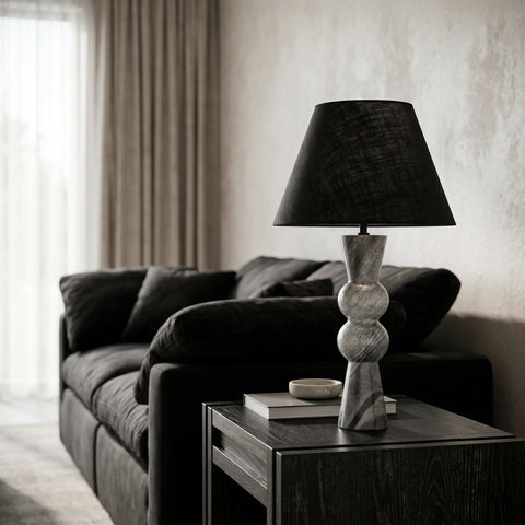 Nola Black Genuine Marble Base And Linen Textured Fabric Shade Table Lamp, 1 Piece