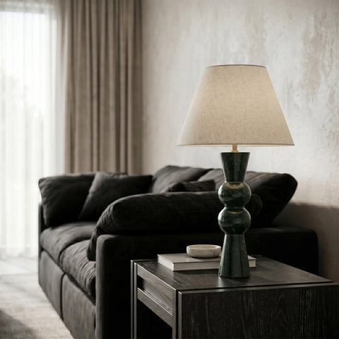 Nola Green Genuine Marble Base And Linen Textured Fabric Shade Table Lamp, 1 Piece