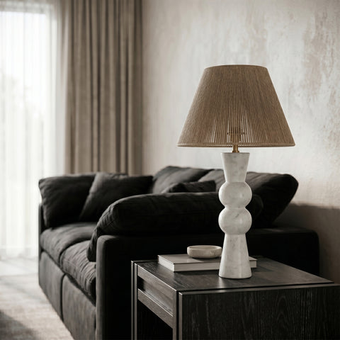 Nola White Genuine Marble Base And Jute Shade Table Lamp, 1 Piece