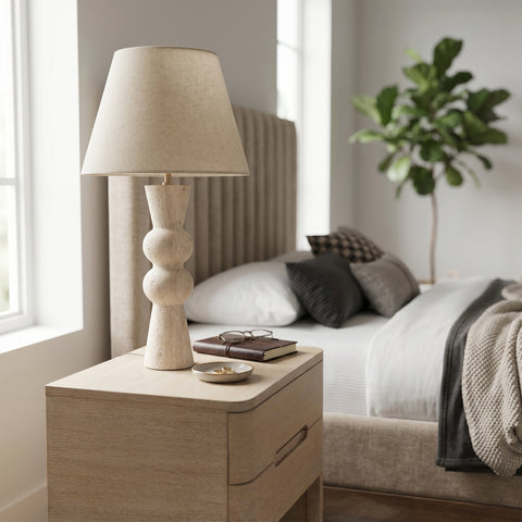 Nola Travertine Travertine Base And Linen Textured Fabric Shade Table Lamp, 1 Piece