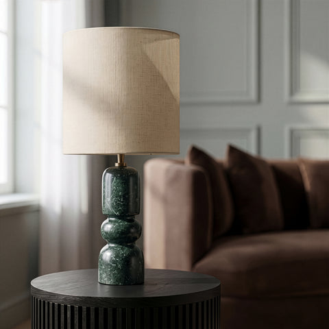 Linden Green Genuine Marble Base And Linen Textured Fabric Shade Table Lamp, 1 Piece
