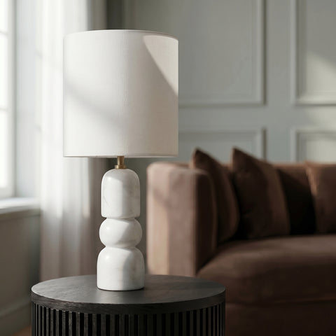 Linden White Genuine Marble Base And Linen Textured Fabric Shade Table Lamp, 1 Piece