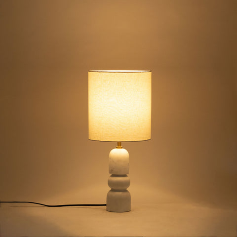 Linden White Genuine Marble Base And Linen Textured Fabric Shade Table Lamp, 1 Piece