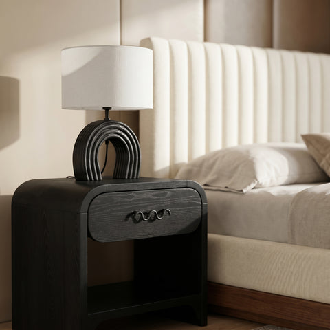 Urban Black Genuine Marble Base And Linen Textured Fabric Shade Table Lamp, 1 Piece