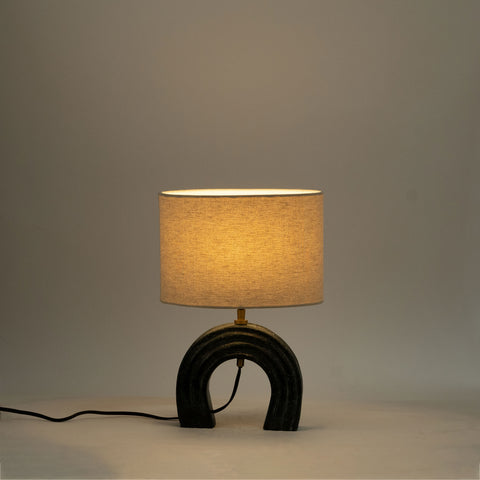 Urban Green Genuine Marble Base And Linen Textured Fabric Shade Table Lamp, 1 Piece