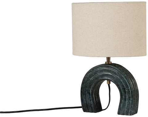 Urban Green Genuine Marble Base And Linen Textured Fabric Shade Table Lamp, 1 Piece