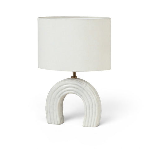 Urban White Genuine Marble Base And Linen Textured Fabric Shade Table Lamp, 1 Piece
