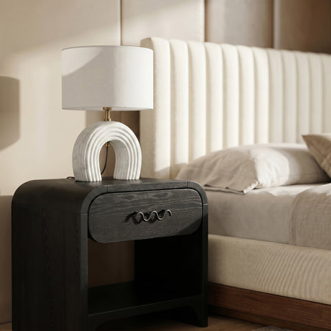 Urban White Genuine Marble Base And Linen Textured Fabric Shade Table Lamp, 1 Piece