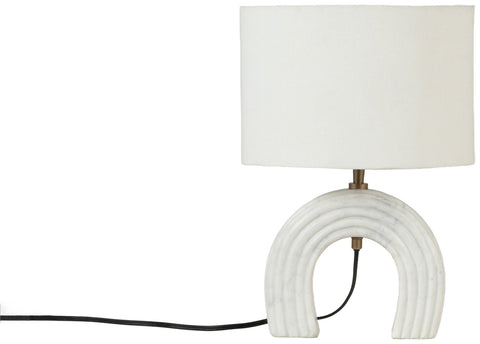 Urban White Genuine Marble Base And Linen Textured Fabric Shade Table Lamp, 1 Piece