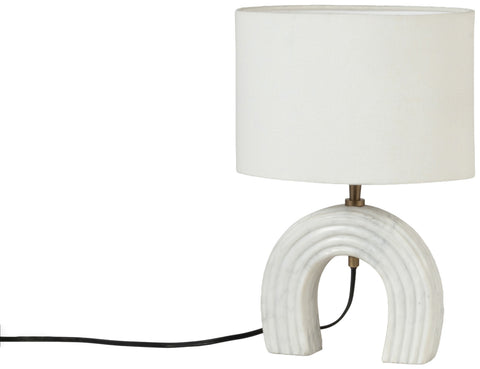 Urban White Genuine Marble Base And Linen Textured Fabric Shade Table Lamp, 1 Piece