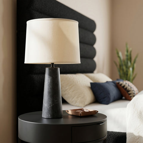 Tessa Black Genuine Marble Base And Linen Textured Fabric Shade Table Lamp, 1 Piece