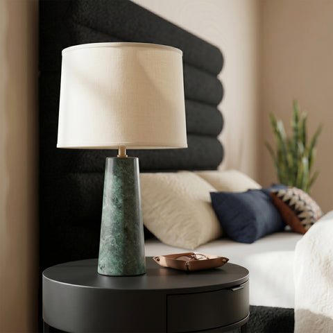Tessa Green Genuine Marble Base And Linen Textured Fabric Shade Table Lamp, 1 Piece