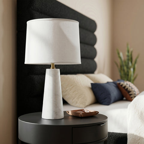 Tessa White Genuine Marble Base And Linen Textured Fabric Shade Table Lamp, 1 Piece