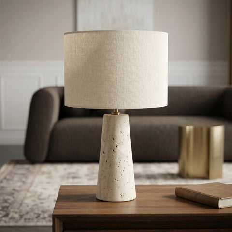 Tessa Travertine Travertine Base And Linen Textured Fabric Shade Table Lamp, 1 Piece