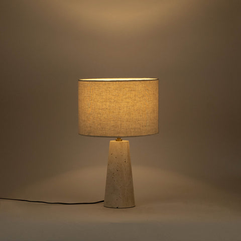 Tessa Travertine Travertine Base And Linen Textured Fabric Shade Table Lamp, 1 Piece