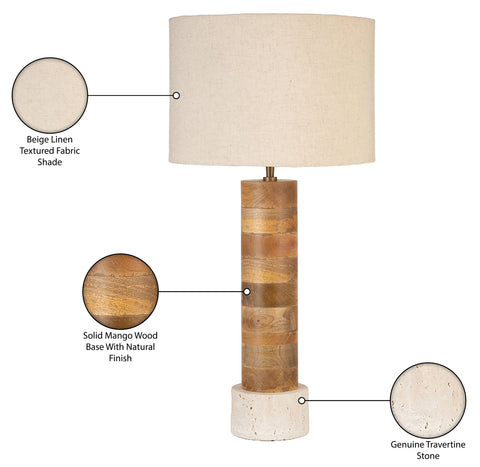 Talia Natural Mango Wood Base And Linen Textured Fabric Shade Table Lamp, 1 Piece