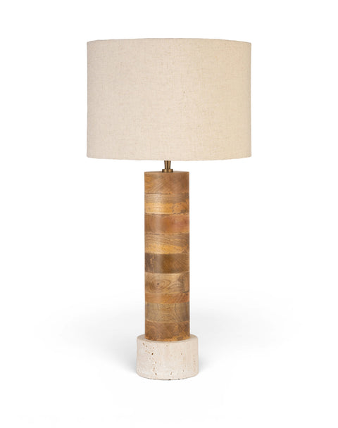Talia Natural Mango Wood Base And Linen Textured Fabric Shade Table Lamp, 1 Piece