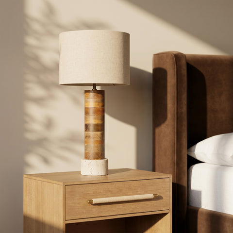 Talia Natural Mango Wood Base And Linen Textured Fabric Shade Table Lamp, 1 Piece