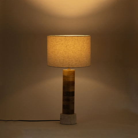 Talia Natural Mango Wood Base And Linen Textured Fabric Shade Table Lamp, 1 Piece