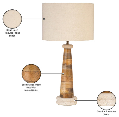 Delaney Natural Mango Wood Base And Linen Textured Fabric Shade Table Lamp, 1 Piece
