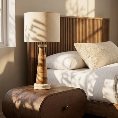Delaney Natural Mango Wood Base And Linen Textured Fabric Shade Table Lamp, 1 Piece