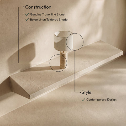 Vale Travertine Travertine And Linen Textured Fabric Table Lamp, 1 Piece