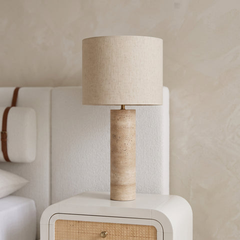 Vale Travertine Travertine And Linen Textured Fabric Table Lamp, 1 Piece