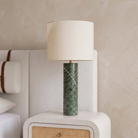 Vale Green Genuine Marble And Linen Textured Fabric Table Lamp, 1 Piece