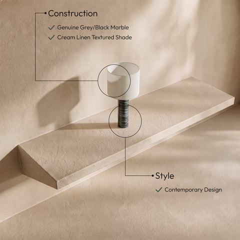 Vale Grey Genuine Marble And Linen Textured Fabric Table Lamp, 1 Piece