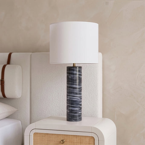 Vale Grey Genuine Marble And Linen Textured Fabric Table Lamp, 1 Piece