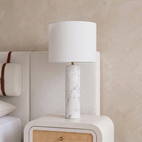 Vale White Genuine Marble And Linen Textured Fabric Table Lamp, 1 Piece