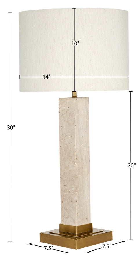 Linden Travertine Travertine, Linen Textured Fabric And Brass Table Lamp, 1 Piece