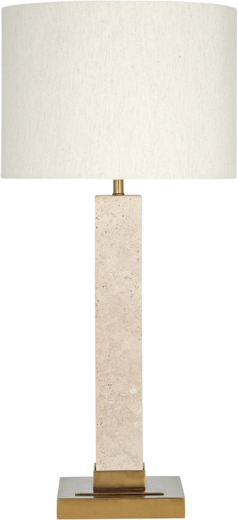 Linden Travertine Travertine, Linen Textured Fabric And Brass Table Lamp, 1 Piece