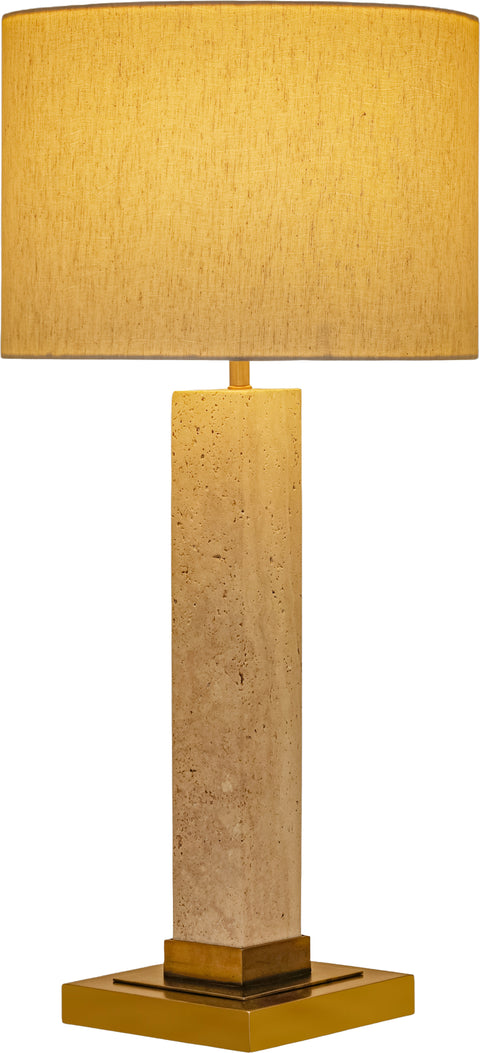 Linden Travertine Travertine, Linen Textured Fabric And Brass Table Lamp, 1 Piece