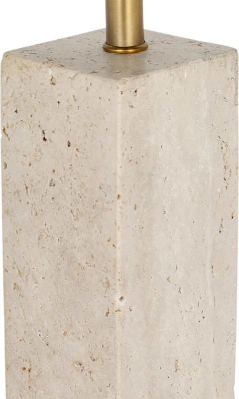 Linden Travertine Travertine, Linen Textured Fabric And Brass Table Lamp, 1 Piece