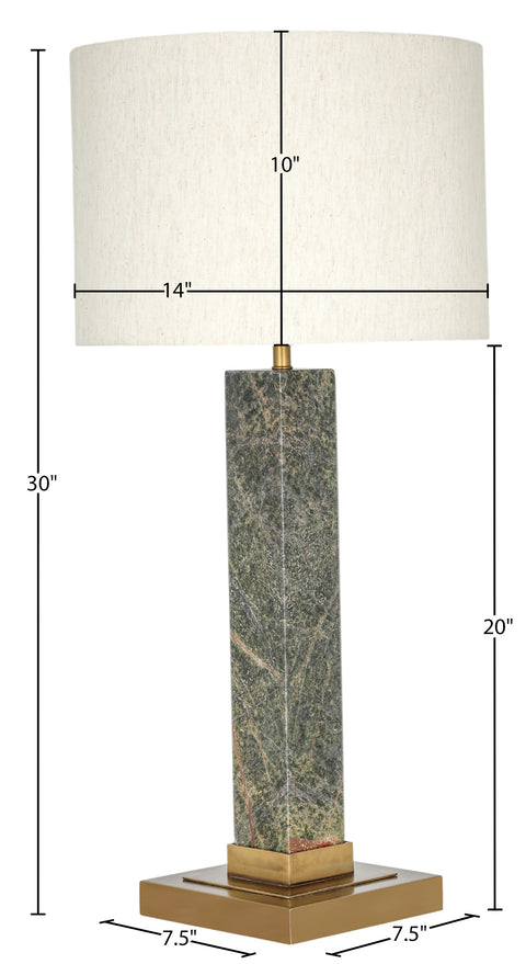 Linden Green Genuine Marble, Linen Textured Fabric And Brass Table Lamp, 1 Piece