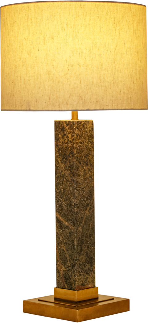 Linden Green Genuine Marble, Linen Textured Fabric And Brass Table Lamp, 1 Piece