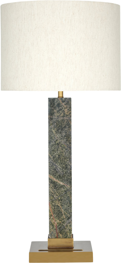 Linden Green Genuine Marble, Linen Textured Fabric And Brass Table Lamp, 1 Piece