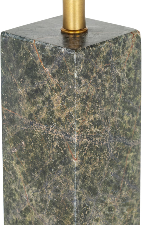Linden Green Genuine Marble, Linen Textured Fabric And Brass Table Lamp, 1 Piece